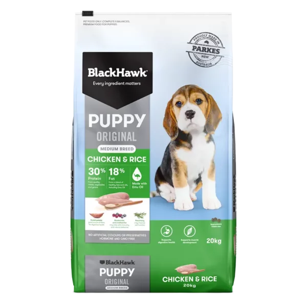 Black Hawk Dog Food Puppy Medium Breed Chicken Rice 20kg