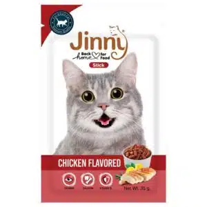 Jinny Cat Sticks Chicken Flavored is a treat made from real chicken meat.
