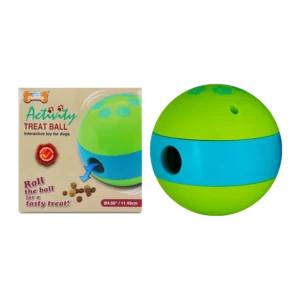 Treat Dispenser Ball Dog Toy blue and green