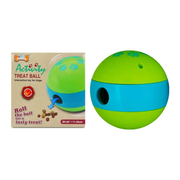 Treat Dispenser Ball Dog Toy blue and green