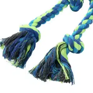 TWIN KNOTTED ROPE TUGGER TOY blue and green fibre