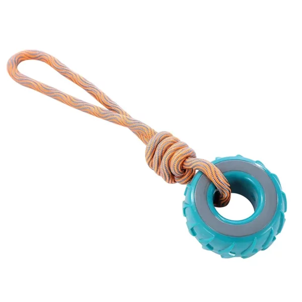 Squeaky Tyre and Rope Dog Toy - blue