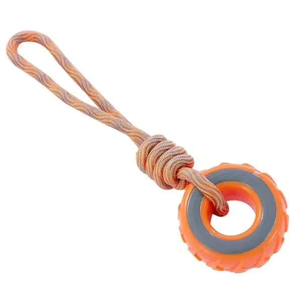 Squeaky Tyre and Rope Dog Toy - orange