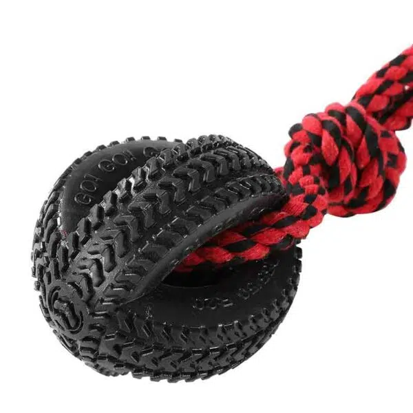 Tyre Rope Tugger Dog Toy close up of the tyre